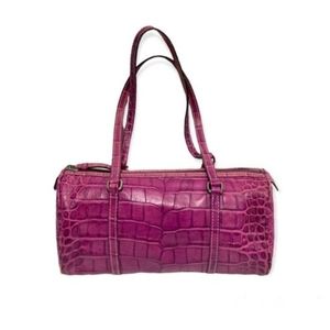 Vintage Y2K Dooney & Bourke Nile CollectionFuchsia Crocodile Leather Barrel Bag